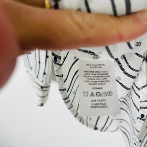 Loft black white striped polka dot chiffon preppy office button front top large - Picture 5 of 6